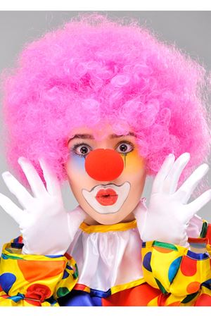 Pembe Renk Kıvırcık Bonus Peruk ve Kırmızı Burun Seti