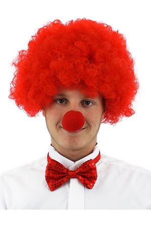 Kırmızı Renk Kıvırcık Afro Palyaço Seti