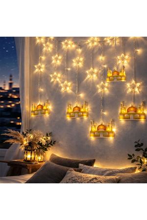 3 mt Fişli Sarı Cami Yıldız Ramazan Perde LED