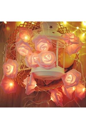 Yapay Gül Tasarımlı Dekoratif Led Işık Pilli (20 Gül)