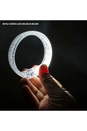Beyaz-Gümüş Led Işıklı Baskı Yapılabilen Pilli Bileklik Bilezik