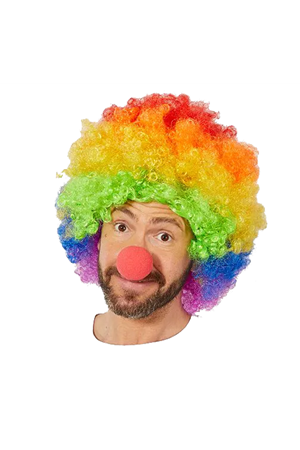 Gökkuşağı Afro Peruk ve Kırmızı Sünger Burun