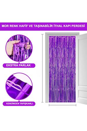 Ekstra Metalize Saçaklı Arka Fon Perde Mor