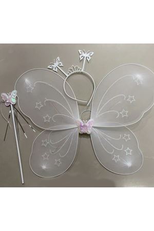 Beyaz Renk Kelebek Kanadı Tacı ve Sopası