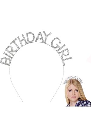 Gümüş Kristal Taşlı Birthday Girl Tacı