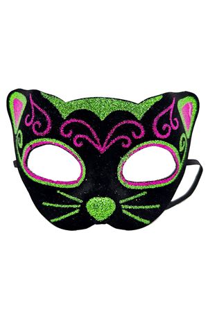 Siyah Kadife İşlemeli Kedi Maskesi