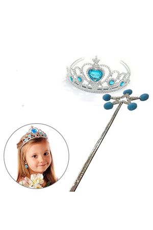 Mavi Ponponlu Elsa Asası ve Kalp Taşlı Elsa Tacı