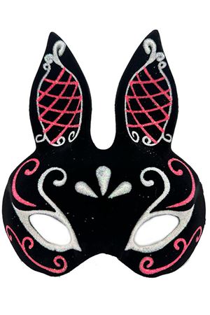 Siyah Süet Tavşan Maskesi Simli