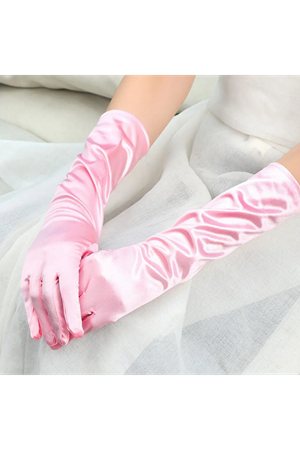 Uzun Boy Ekstra Parlak Saten Eldiven Pembe Renk