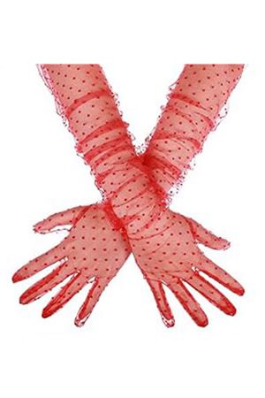 Uzun Boy Kırmızı Puantiyeli Kırmızı Renk Yetişkin Tül Eldiven