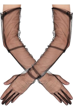 Uzun Boy Likralı Siyah Yetişkin Mega Tül Eldiven