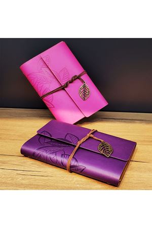 Deri Yaprak Desenli Çizgisiz Defter