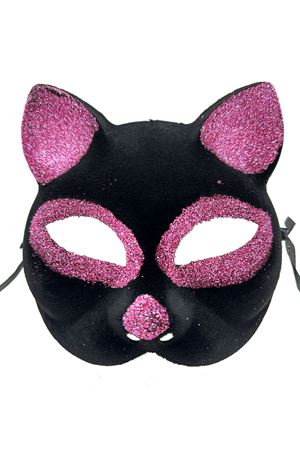 Siyah Renk Pembe Simli Kedi Maskesi