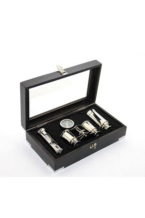 Ahşap Kutulu Pirinç Dürbün Pusula Ve Kum Saati Seti