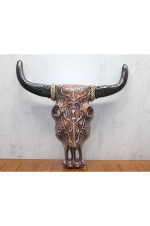 Ahşap Duvara Asmalı Bufalo Kafası