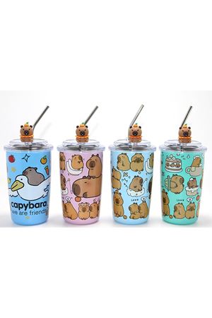 Capybara Figürlü Isı Muhafazalı Metal Pipetli Paslanmaz Çelik Kupa