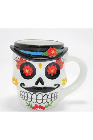 Meksikalı Kurukafa Karakterli Kabartmalı Kupa Bardak