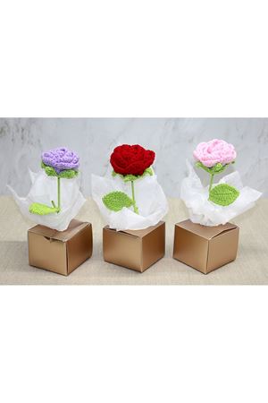 Kutulu Tekli El Örgüsü Gül Kutulu