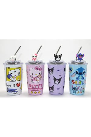 Popüler Karakter Figürlü Isı Muhafazalı Metal Pipetli Çelik Kupa