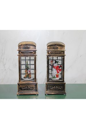 Telefon Kulübesi Tasarımlı Yılbaşı Temalı Işıklı Müzikli Kar Küresi Model 1