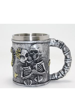 Sonsuz Aşk İskelet Tasarımlı 3D Kabartmalı Çelik Kupa Bardak