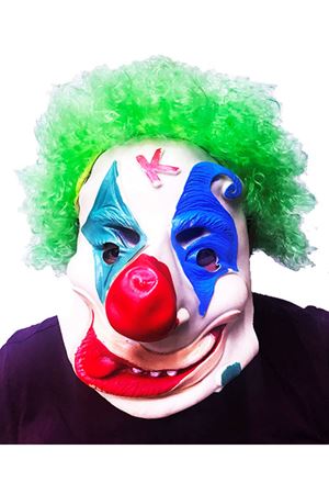 Yeşil Afro Peruklu Palyaço Maske