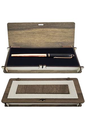 Ahşap Deri Kutulu Bakır Rengi Roller Kalem