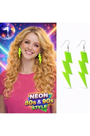 80’ler 90'lar Retro Neon Yeşil Şimşek Küpe 10 cm