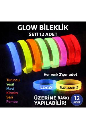 Glow Kalın Bileklik 12’li Set | Baskıya Uygun Renkli Model