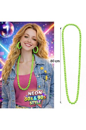 Neon Yeşil Boncuk Kolye 80 cm – Retro 80’ler 90’lar Parti Aksesuarı
