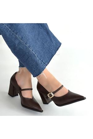 Nıvra Kahverengi Cilt Topuklu Ayakkabı