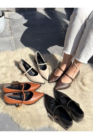 Galye Bej Cilt Topuklu Ayakkabı