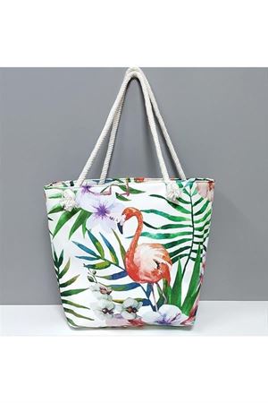 Flamingo Desenli Plaj Çantası - Yeşil