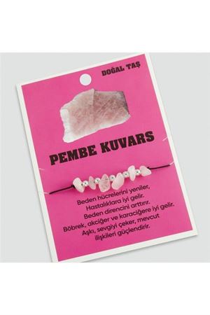 Pembe Kuvars Doğaltaşlı İp Bileklik - Pembe