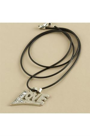 Love Yazılı Metal Vinlex Deri Kolye - Gümüş Rengi