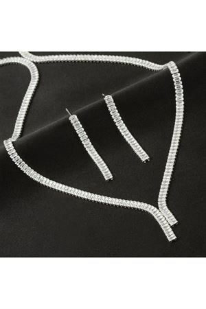 Tamtur Baget Taşlı Lüks Set Kolye 4 mm - Gümüş Rengi