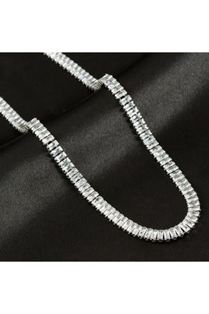 4 mm Baget Taşlı Zirkon Lüks Çelik Kolye - Sarı