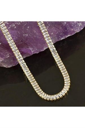4 mm Baget Taşlı Zirkon Lüks Çelik Kolye - Sarı