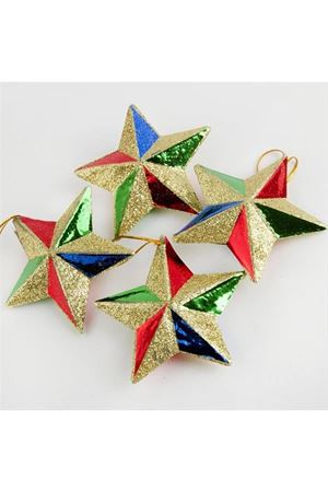 4 Adet Simli Yıldız Yılbaşı Ağaç Süsü 7 cm - Sarı