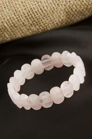Oval Kesim Orjinal Pembe Kuvars Doğaltaşlı Bileklik - Pembe