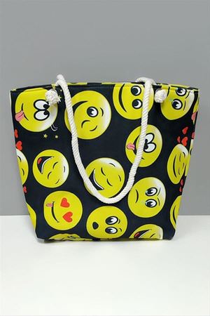 Emoji Desenli Plaj Çantası - Siyah