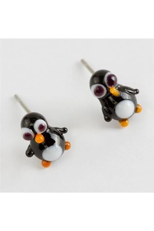 Penguen Cam Küpe - Siyah