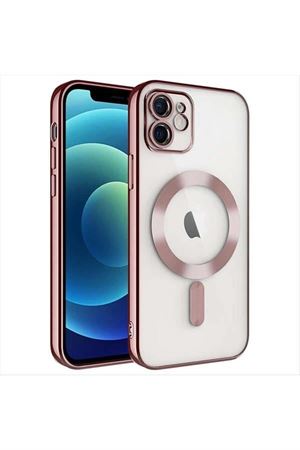 iPhone 12 Lüx Magsaff Lazer Silikon Kılıf (Kamera Korumalı) - Mavi