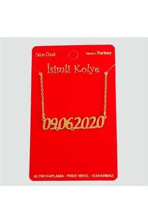 Kişiye Özel Tarih Yazılı Kolye - Sarı-1