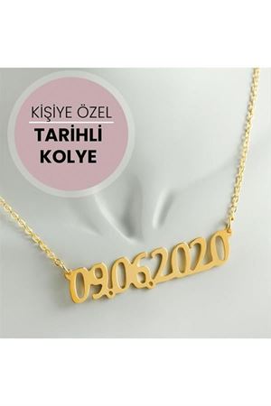 Kişiye Özel Tarih Yazılı Kolye - Sarı-1