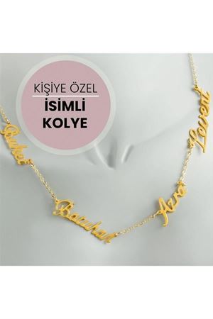 Kişiye Özel Dört İsim Yazılı Kolye - Sarı