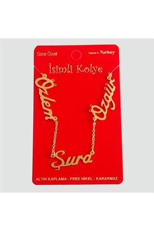 Kişiye Özel Üç İsim Yazılı Kolye - Sarı