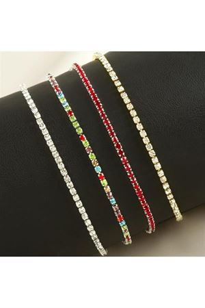 2 mm Minik Şerit Taşlı Suyolu Bileklik - Gümüş Rengi