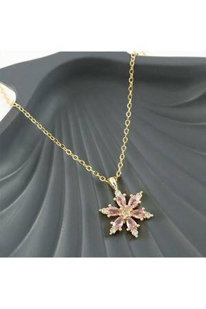 Lotus Zirkon Taşlı Yeni Sezon Kolye - Açık Pembe