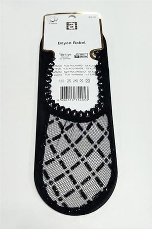 Çarpı Dantel Babet Çorap - Siyah